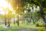Fototapeta  - Blur people activities in the public park in morning