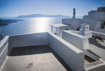  white houses with beautiful street view in Greece, Santorini, Sunny day