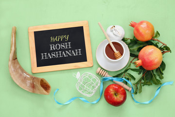 Rosh hashanah (jewish New Year) concept. Traditional symbols