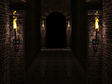 Dark castle corridor 3d illustration