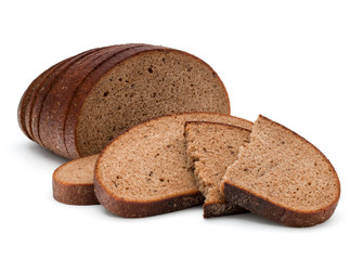 Fresh sliced rye bread loaf isolated on white background cutout