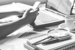 © photobyphotoboy - Working process at business meeting - focus a pen - tone black and white