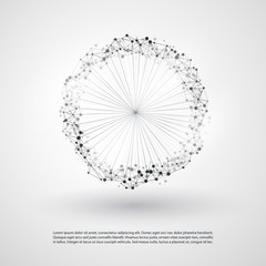 Poster - Abstract Cloud Computing and Global Network Connections Concept Design with Transparent Geometric Mesh, Wireframe Ring - Illustration in Editable Vector Format