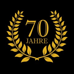 Wall Mural - Lorbeerkranz. Gold. 70 jahre. Schwarzem hintergrund