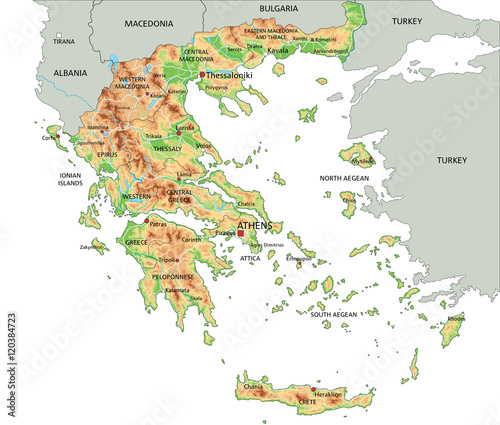 Fotografía High detailed Greece physical map with labeling.