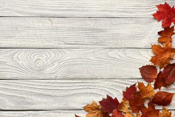 Canvas Print - Wooden background with autumn leaves