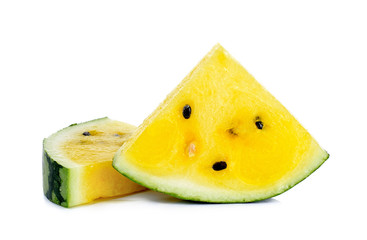 Wall Mural - Sliced yellow watermelon isolated on the white background