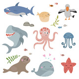 Fototapeta Pokój dzieciecy - Cute sea creatures.
