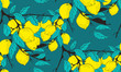 lemon tree branch seamless pattern in blue and yellow