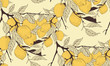 lemon tree branch seamless pattern in sepia shades