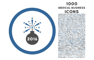 2016 Fireworks Detonator rounded vector bicolor icon with 1000 medical business icons. Set style is flat pictograms, cobalt and gray colors, white background.