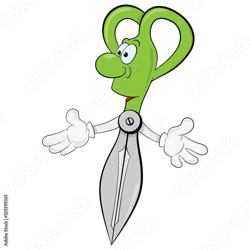 Illustration of a cartoon character scissors with happiness facial
