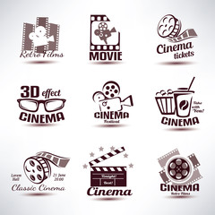 Wall Mural - cinema vector symbols and retro emblems collection