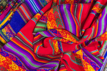 Colorful Fabric At Market In Peru, South America
