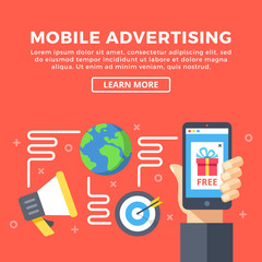 Poster - Mobile advertising. Modern concepts, flat icons and graphic elements. Flat design vector illustration