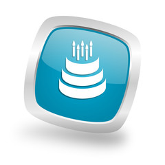 Leinwandbilder - cake square blue glossy chrome silver metallic web icon