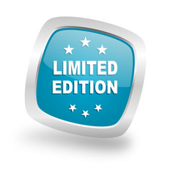 Aufkleber - limited edition square blue glossy chrome silver metallic web icon