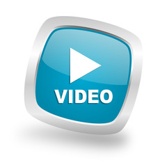 Aufkleber - video square blue glossy chrome silver metallic web icon