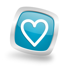 Poster - heart square blue glossy chrome silver metallic web icon