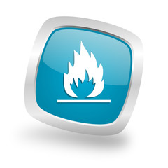 Poster - flame square blue glossy chrome silver metallic web icon