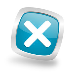 Poster - cancel square blue glossy chrome silver metallic web icon