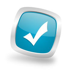 Fototapete - accept square blue glossy chrome silver metallic web icon