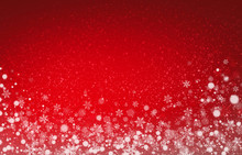 Soft Lights And Snow On Christmas Red Background