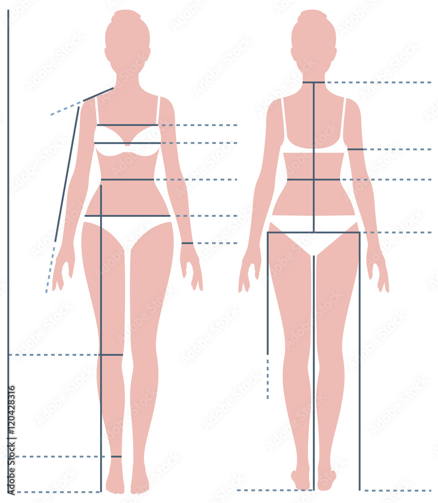 Female body in full length for measuring the size of the figure - obrazy, fototapety, plakaty 