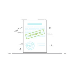 Poster - Document approved. Blank with text information, and printing was consideration. Vector illustration in a linear style isolated on white background. Filling out tax forms. Storing information on paper.