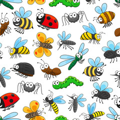 Funny insects cartoon characters seamless pattern