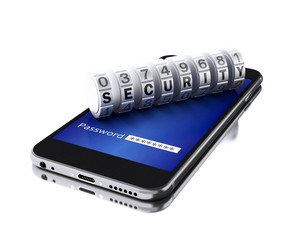 Poster - 3d smartphone with combination padlock.