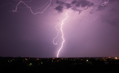 lightning over country town