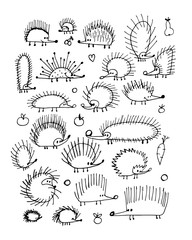 Poster - Funny hedgehog collection, sketch for your design