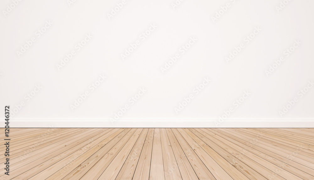 Oak wood floor with white wall - obrazy, fototapety, plakaty 