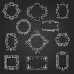 Wall Mural - decorative picture frames and borders in chalkboard sketch style vector illustration