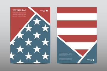 Sticker - Set of Veterans Day brochure, poster templates in USA flag style. Beautiful design and layout