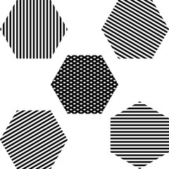 Poster - Striped hexagon set, the lines located at different angles vector illustration for print or website design