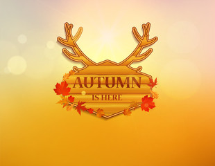 Wall Mural - Autumn abstract vintage style label design with antler on bokeh autumn background, eps 10 Vector design.

