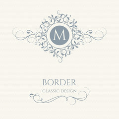 Wall Mural - Floral monogram and border with calligraphic elements.