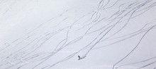 Panoramic View On Snowboarder Downhill On Off Piste Slope With N