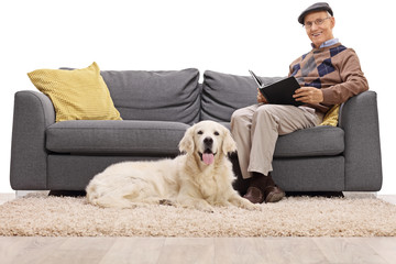 Sticker - Senior reading with his dog