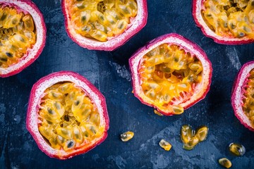 Wall Mural - ripe organic passion fruit. above view