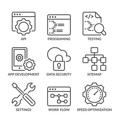 basic web development line icons with text