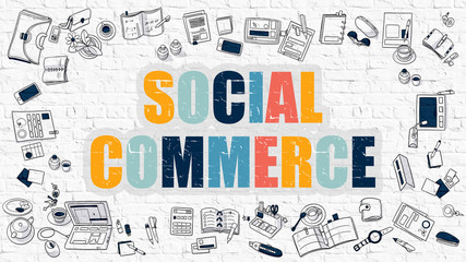 Poster - Social Commerce Concept. Multicolor on White Brickwall.