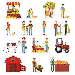 Wall Mural - Autumn Harvest Farm Flat Icons Collection 