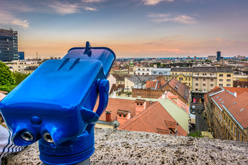 Wall Mural - Zagreb cityscape viewpoint aerial. / Aerial view on Zagreb cityscape from upper town famous viewpoint. /