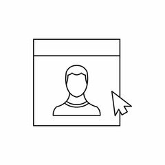 Poster - Mouse cursor pointing to a person on monitor icon in outline style on a white background vector illustration