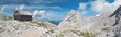 panorama of Dom Valentina Stanica mountain hut with Rjavina mountain in Julian Alps in Slovenia