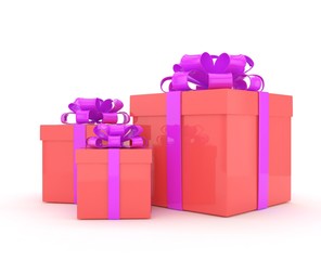 Wall Mural - three gift boxes with bows isolated on white. 3d rendering.