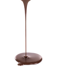 Wall Mural - Hot melted chocolate pouring on white background